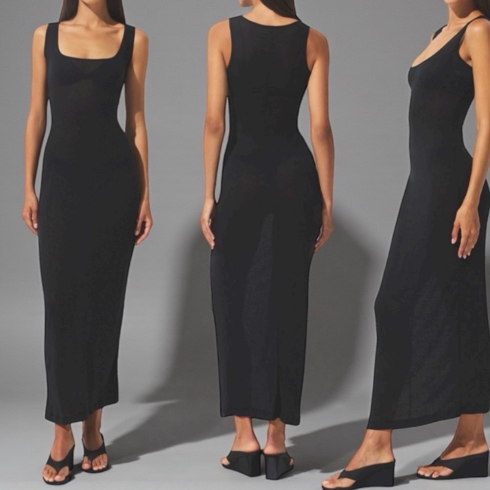 ⋆˚𝜗𝜚˚⋆ SKIMS Sheer Rib Long Dress | S | Soot | NWT